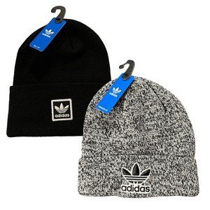 Adidas Mens Womens Cuffed Beanies One Size Black Gray Embroidered Logo Lot of 2